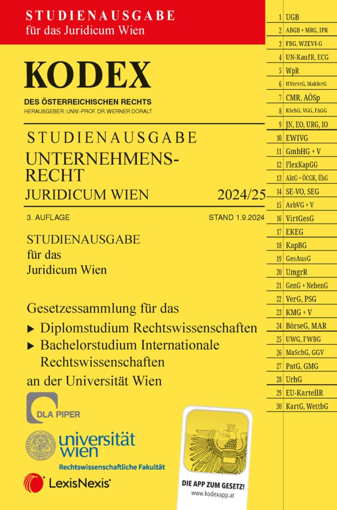 KODEX Unternehmensrecht Wien Juridicum 2024/25 - inkl. App: Studienausgabe für die Uni Wien Law
