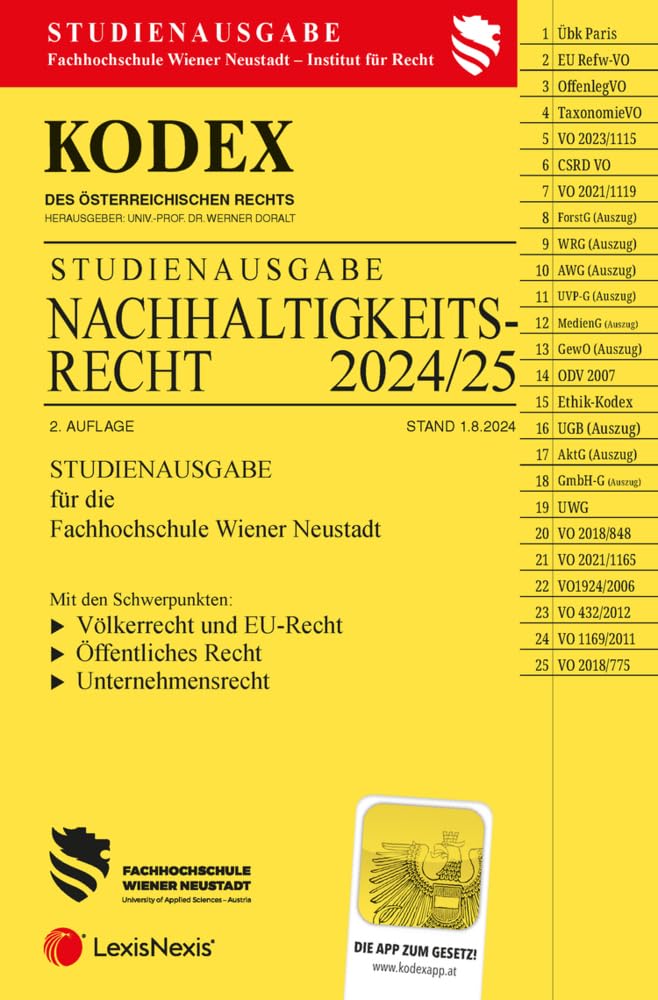 KODEX Nachhaltigkeitsrecht 2024/25 - inkl. App: Studienausgabe der FH Wr. Neustadt Law