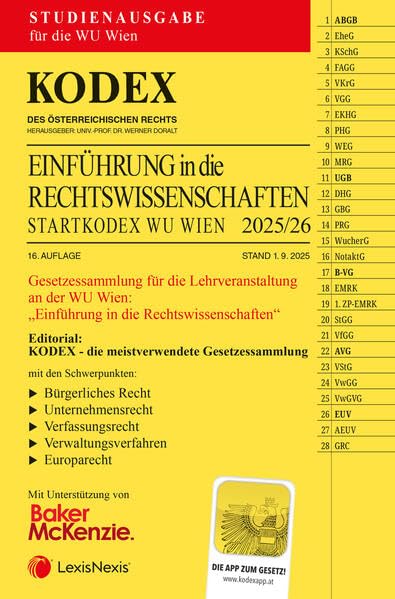 KODEX Einführung in die Rechtswissenschaften WU 2025/26 - inkl. App: Studienausgabe für die WU Wien Law