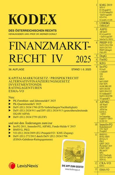 KODEX Finanzmarktrecht Band IV 2025: KMG/InvFG/AIFMG/AltFG/RatAG/ESMA Law