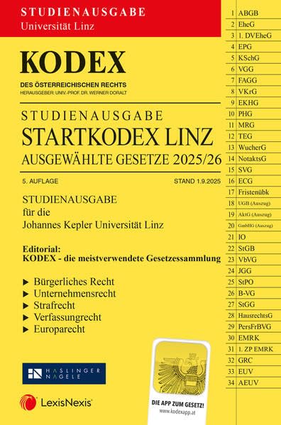 KODEX Startkodex Linz 2025/26 - inkl. App: Studienausgabe für die Uni Linz Law