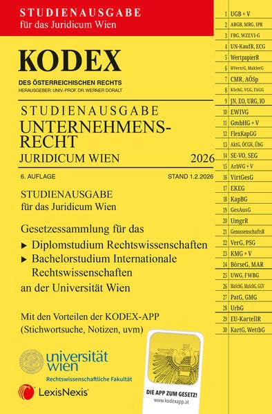 KODEX Unternehmensrecht Wien Juridicum 2026: Studienausgabe für die Uni Wien Law