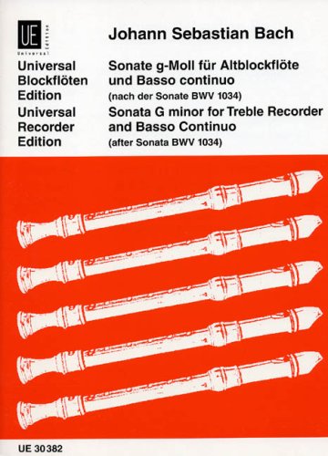 Sonate: Nach der Sonate BWV 1034. BWV 1034. Altblockflöte und Basso continuo. Partitur. Sheet Music