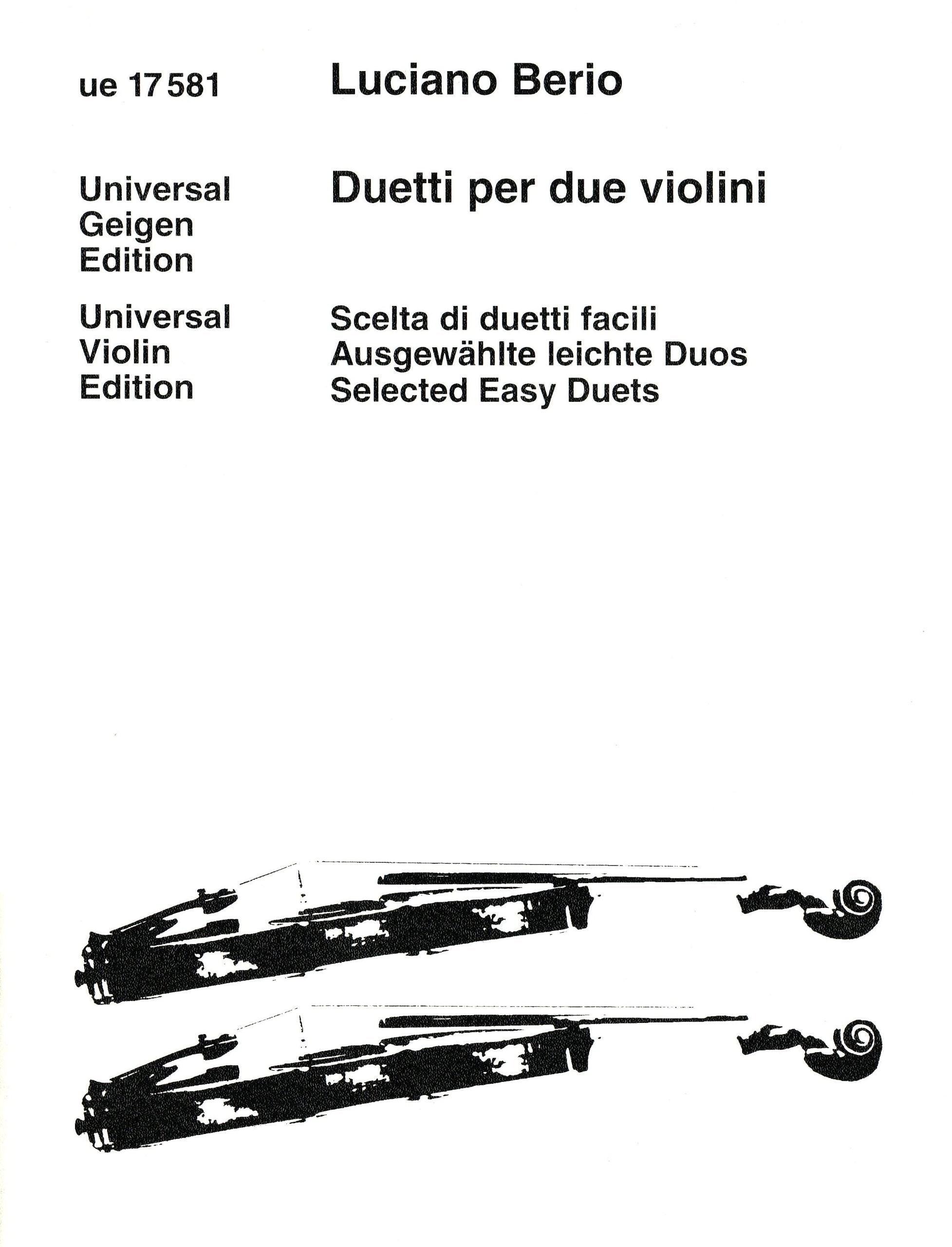 Selected Easy Duos from "Duetti per due violini", Performing Score for two Violins by Luciano Berio Sheet Music