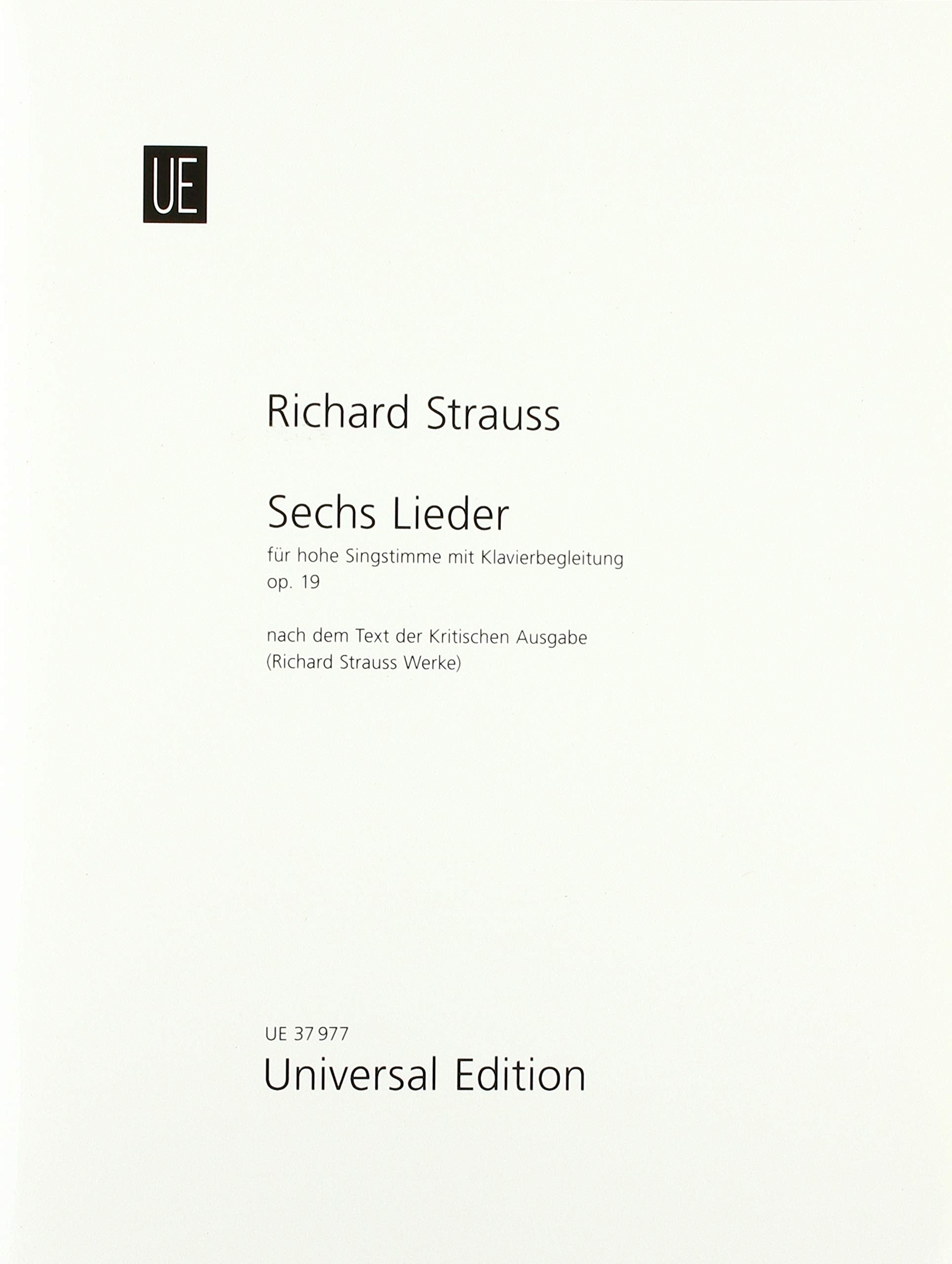 6 Lieder: aus "Lotosblätter" von Adolf Friedrich von Schack. op. 19. TrV 152. hohe Stimme und Klavier. Partitur. Sheet Music