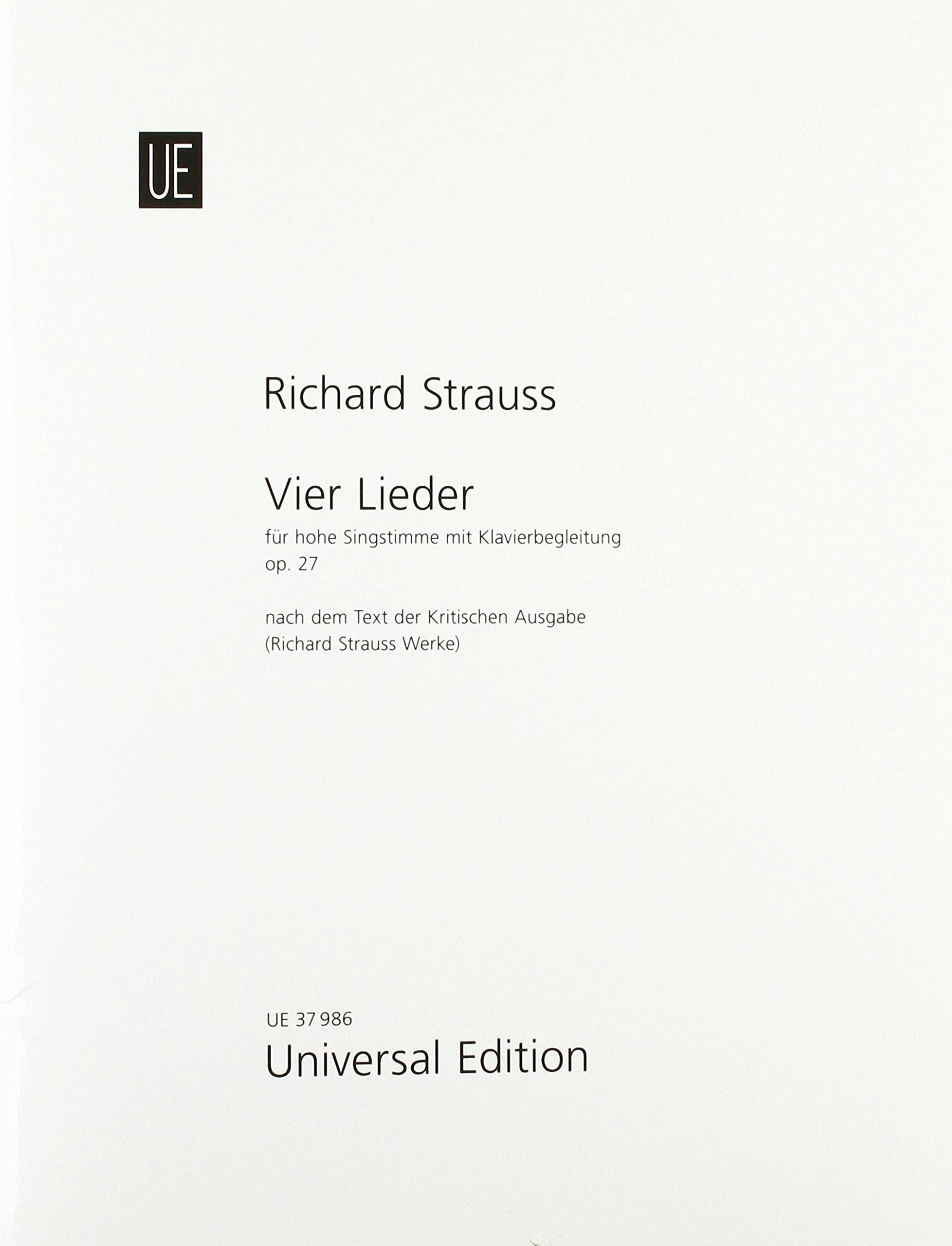 4 Lieder: op. 27. TrV 170. für hohe Stimme und Klavier/ hoch.: op. 27. TrV 170. hohe Stimme und Klavier. Partitur. Books
