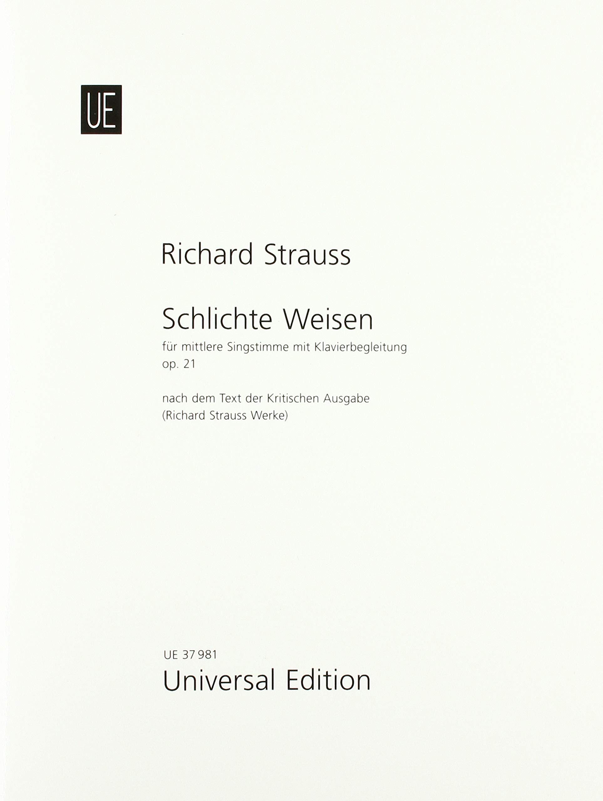 Schlichte Weisen: Fünf Gedichte von Felix Dahn. op. 21. TrV 160. mittlere Stimme und Klavier. Partitur. Arts & Music