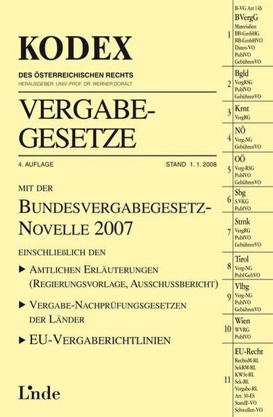 Kodex Vergabegesetze: Mit der Bundesvergabegesetz-Novelle 2007. Einschließlich den Amtlichen Erläuterungen (Regierungsvorlage, Ausschussbericht), ... (Kodex des Österreichischen Rechts) Law