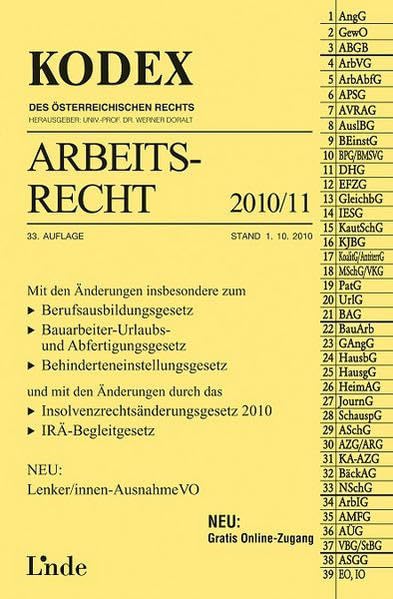 KODEX Arbeitsrecht 2010/11 (Kodex des Österreichischen Rechts) Law