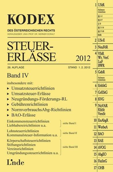 KODEX Steuer-Erlässe 2012, Band IV (Kodex des Österreichischen Rechts) Law