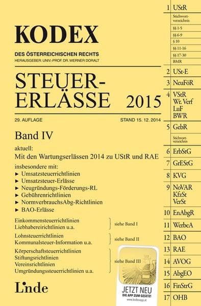 KODEX Steuer-Erlässe 2015, Band IV (Kodex des Österreichischen Rechts) Law