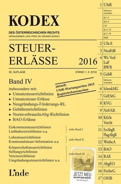 KODEX Steuer-Erlässe 2016, Band IV (Kodex des Österreichischen Rechts) Law