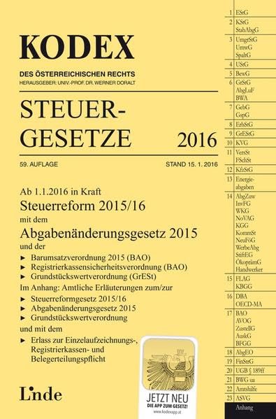 KODEX Steuergesetze 2016 (Kodex des Österreichischen Rechts) Law