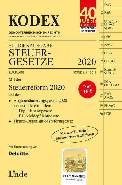 KODEX Studienausgabe Steuergesetze 2020: Studienausgabe (Kodex des Österreichischen Rechts) Law