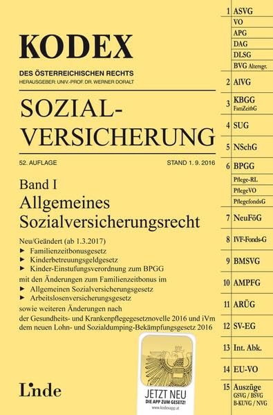KODEX Sozialversicherung 2016/17, Band I (Kodex des Österreichischen Rechts) Law