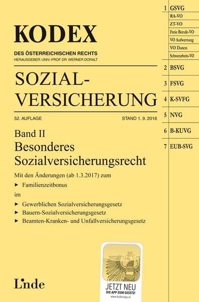KODEX Sozialversicherung 2016/17 Band II (Kodex des Österreichischen Rechts) Law