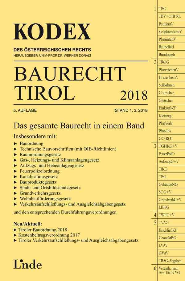 KODEX Baurecht Tirol 2018 (Kodex des Österreichischen Rechts) Law