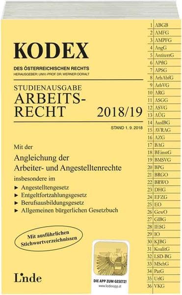 KODEX Arbeitsrecht 2018/19: Studienausgabe (Kodex Studienausgabe) Law