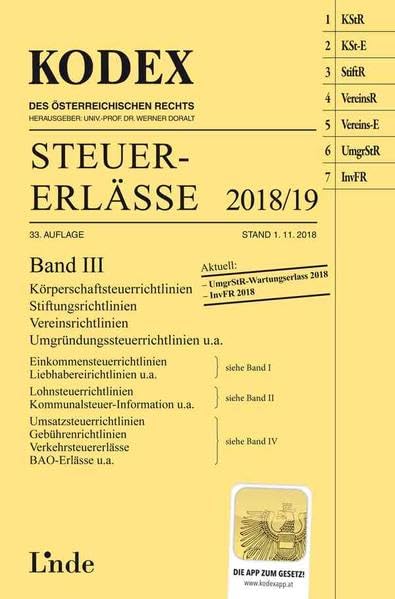 KODEX Steuer-Erlässe 2018/19 Band III (Kodex des Österreichischen Rechts) Law