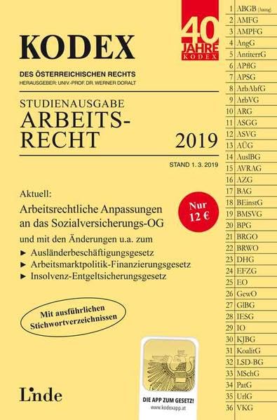 KODEX Arbeitsrecht 2019: Studienausgabe (Kodex Studienausgabe) Law