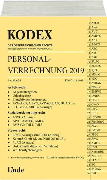 KODEX Personalverrechnung 2019: Arbeitsrecht; Sozialversicherungsrecht, Steuerrecht (Kodex des Österreichischen Rechts) Law