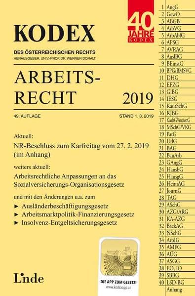 KODEX Arbeitsrecht 2019 (Kodex des Österreichischen Rechts) Law