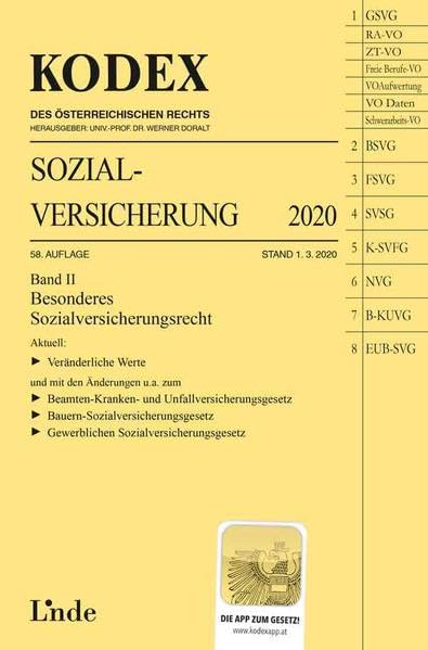 KODEX Sozialversicherung 2020, Band II (Kodex des Österreichischen Rechts) Law