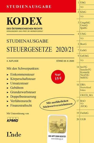 KODEX Studienausgabe Steuergesetze 2020/21: Studienausgabe (Kodex des Österreichischen Rechts) Law