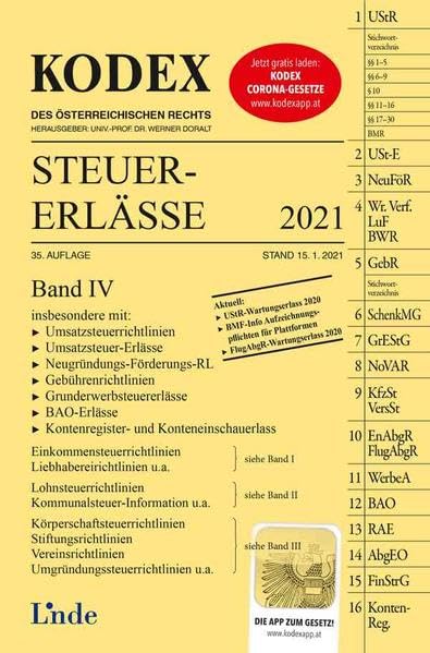 KODEX Steuer-Erlässe 2021, Band IV (Kodex des Österreichischen Rechts) Law