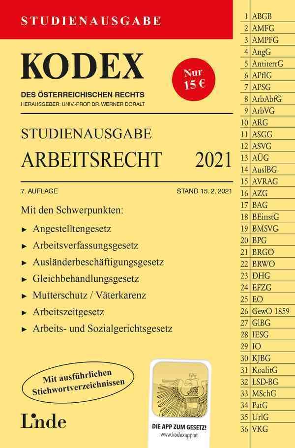 KODEX Studienausgabe Arbeitsrecht 2021: Studienausgabe Law