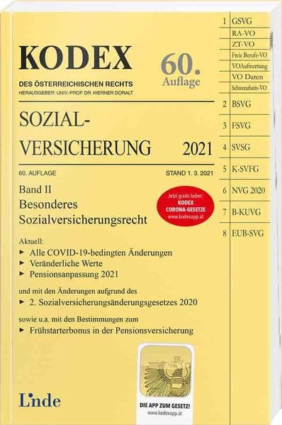 KODEX Sozialversicherung 2021, Band II (Kodex des Österreichischen Rechts) Law