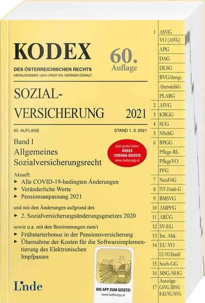 KODEX Sozialversicherung 2021, Band I (Kodex des Österreichischen Rechts) Law