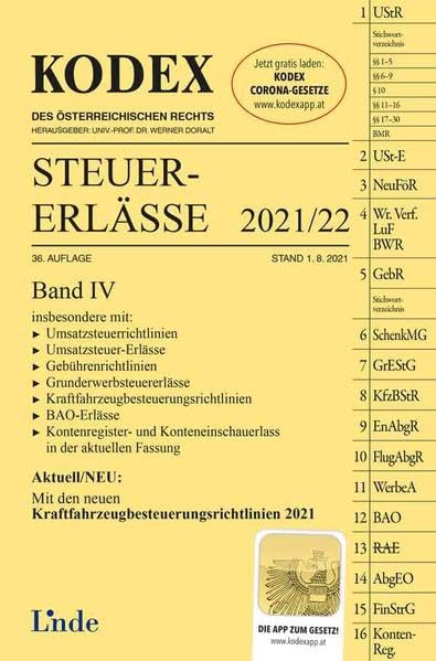 KODEX Steuer-Erlässe 2021/22, Band IV (Kodex des Österreichischen Rechts) Law