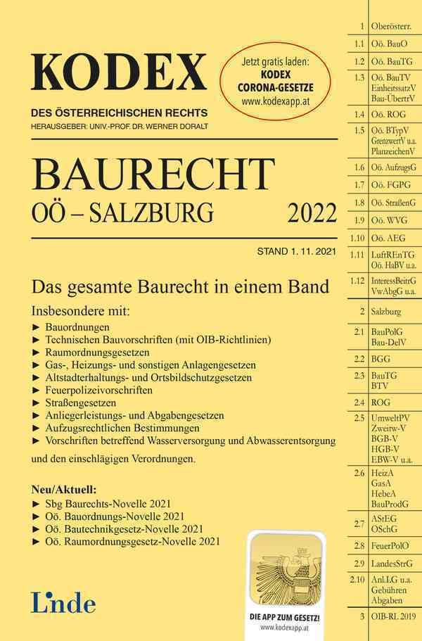 KODEX Baurecht OÖ - Salzburg 2022 (Kodex des Österreichischen Rechts) Law