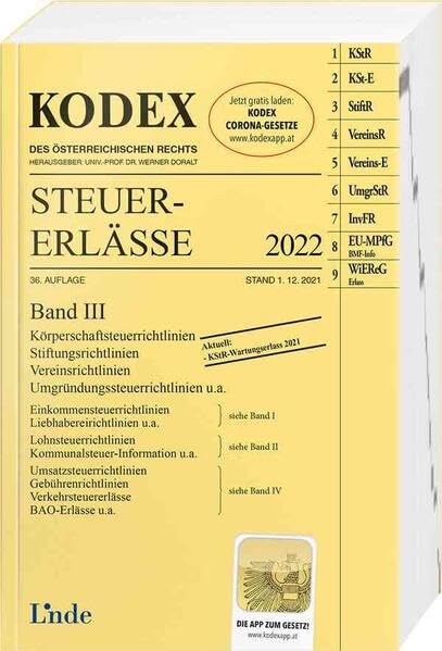 KODEX Steuer-Erlässe 2022 Band III (Kodex des Österreichischen Rechts) Law