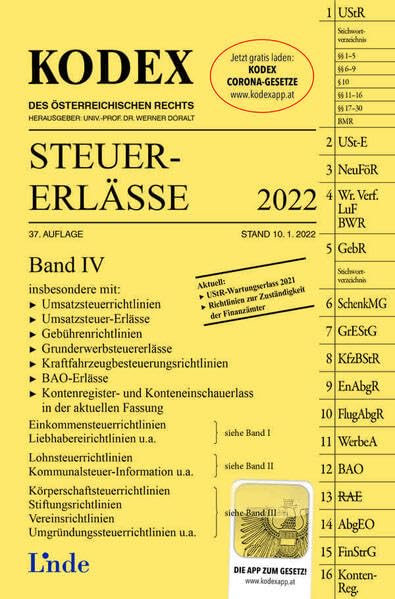 KODEX Steuer-Erlässe 2022, Band IV (Kodex des Österreichischen Rechts) Law