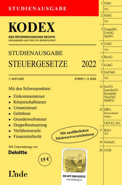 KODEX Studienausgabe Steuergesetze 2022: Studienausgabe (Kodex des Österreichischen Rechts) Law
