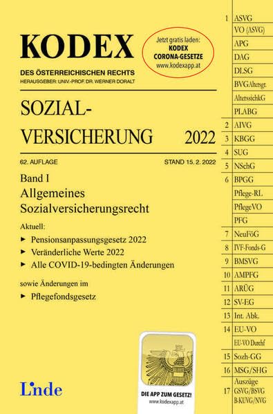 KODEX Sozialversicherung 2022, Band I (Kodex des Österreichischen Rechts) Law
