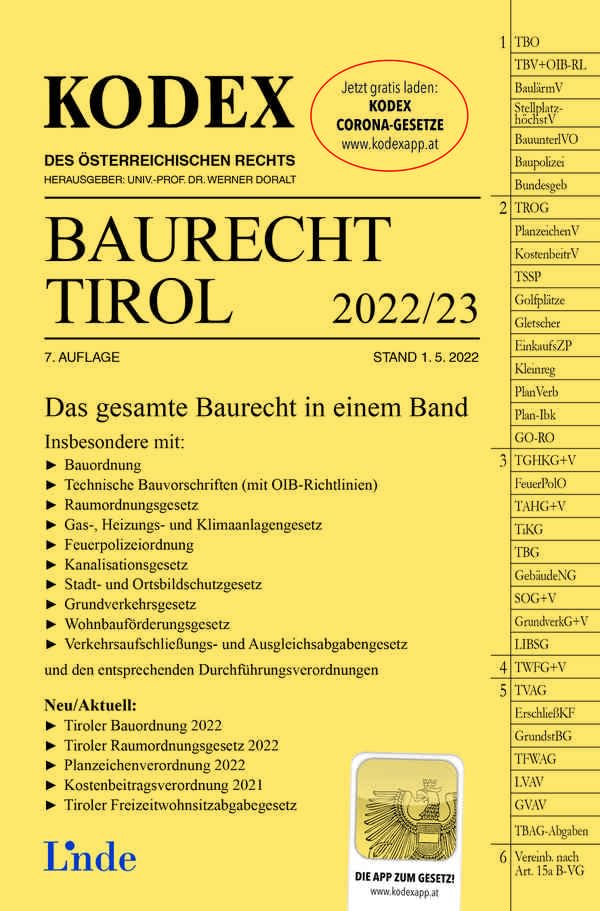 KODEX Baurecht Tirol 2022/23 (Kodex des Österreichischen Rechts) Law