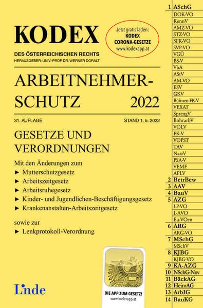 KODEX Arbeitnehmerschutz 2022 (Kodex des Österreichischen Rechts) Law
