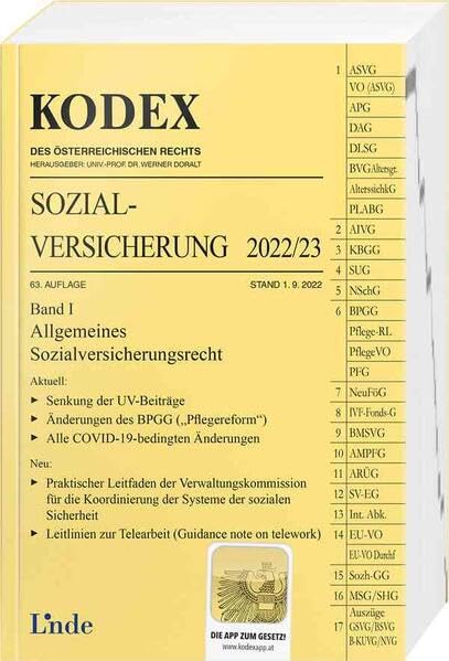 KODEX Sozialversicherung 2022/23, Band I (Kodex des Österreichischen Rechts) Law