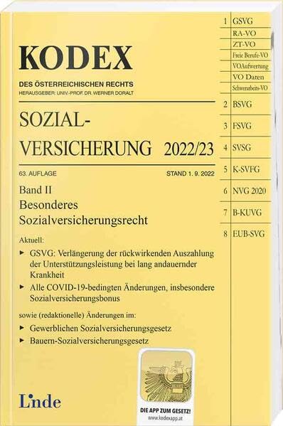 KODEX Sozialversicherung 2022/23, Band II (Kodex des Österreichischen Rechts) Law