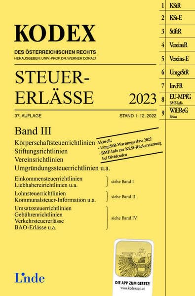 KODEX Steuer-Erlässe 2023, Band III (Kodex des Österreichischen Rechts) Law