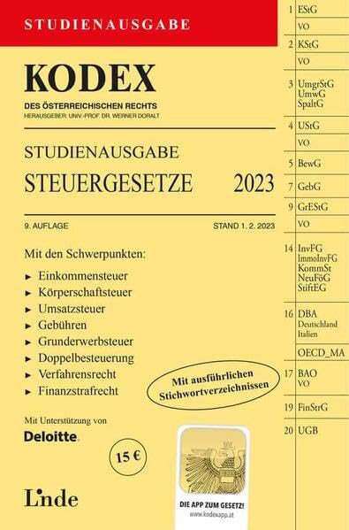 KODEX Studienausgabe Steuergesetze 2023: Studienausgabe (Kodex des Österreichischen Rechts) Law