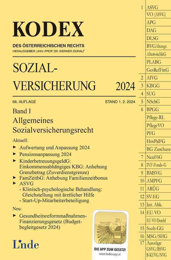 KODEX Sozialversicherung 2024, Band I (Kodex des Österreichischen Rechts) Law
