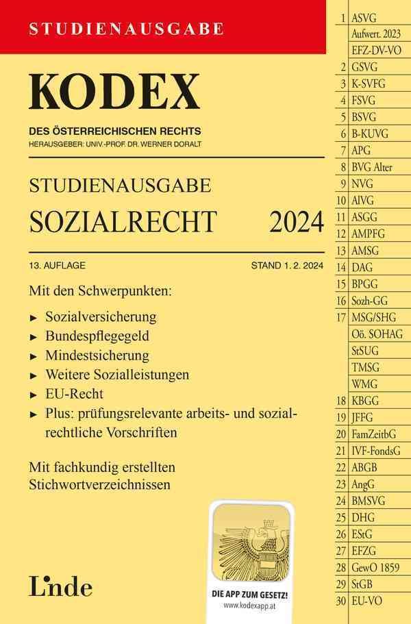 KODEX Studienausgabe Sozialrecht 2024: Studienausgabe Law