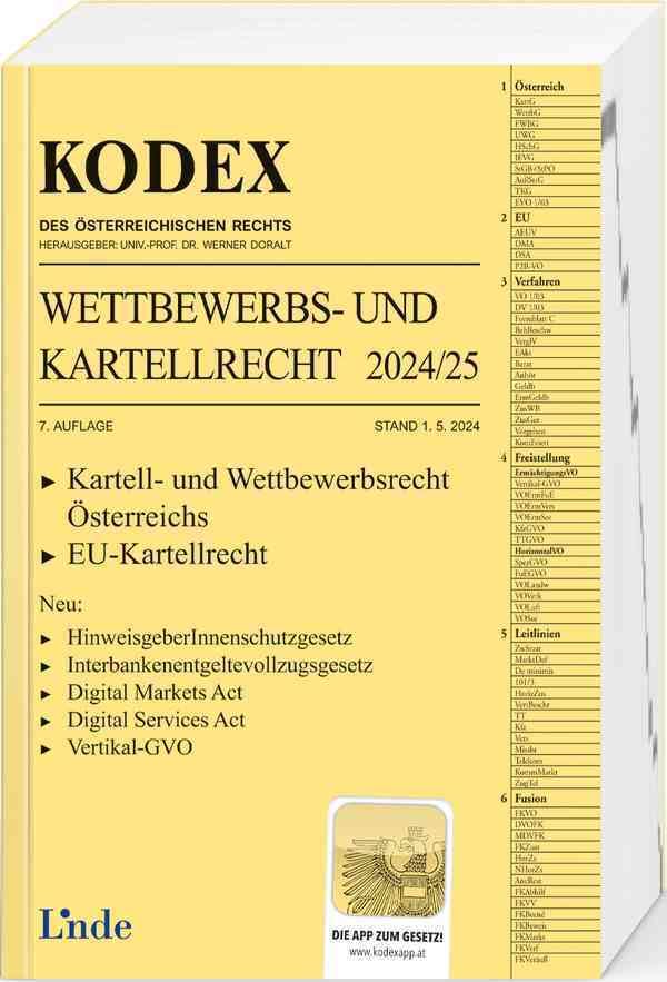 KODEX Wettbewerbs- und Kartellrecht 2024/25: Wirtschaftsgesetze Band V (Kodex Wirtschaftsgesetze) Law