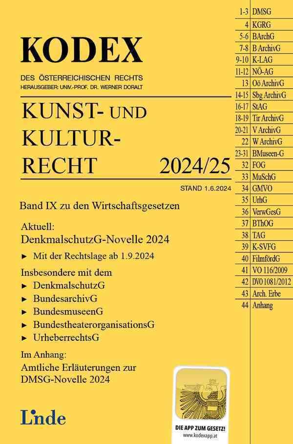 KODEX Kunst- und Kulturrecht 2024/25: Wirtschaftsgesetze Band IX (Kodex Wirtschaftsgesetze) Law