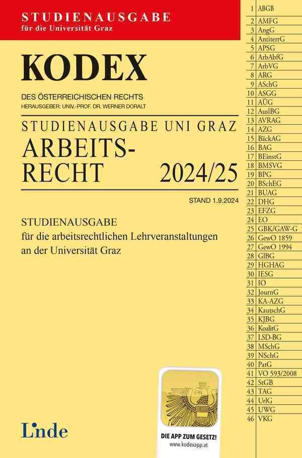 KODEX Studienausgabe Arbeitsrecht Graz 2024/25: Studienausgabe für die Universität Graz Law