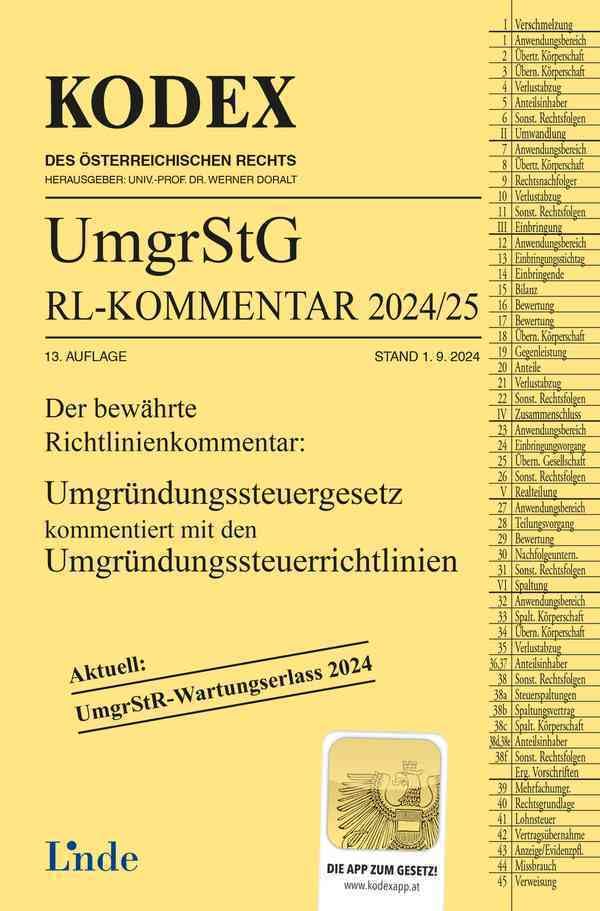 KODEX Umgründungssteuergesetz-Richtlinienkommentar 2024/25: Der bewährte Richtlinienkommentar (Kodex des Österreichischen Rechts) Law